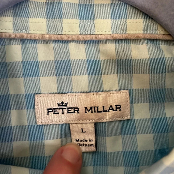 Peter Millar mens shirt large collar button down blue check short sleeve stretch - Picture 4 of 8
